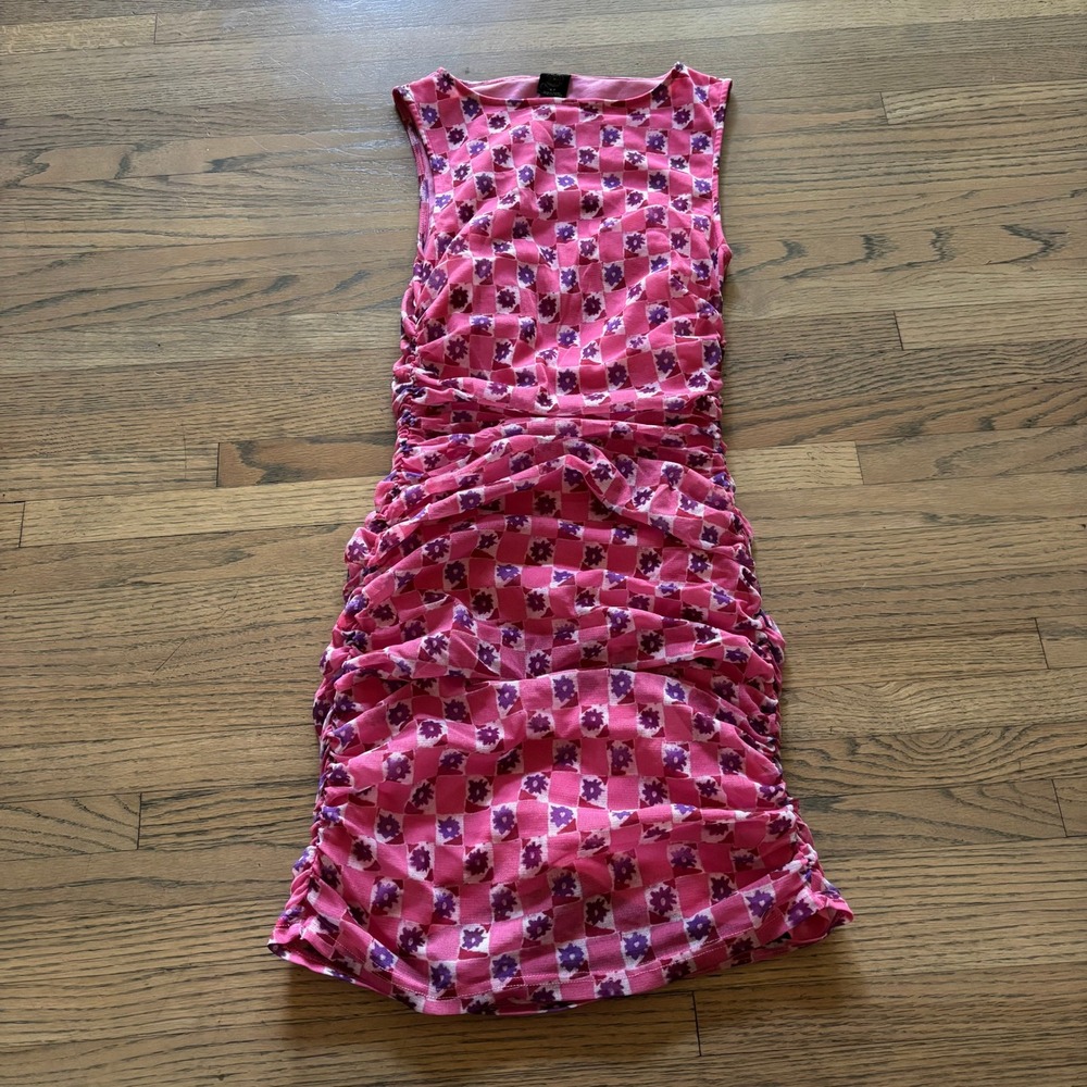 Urban Outfitters Pink Patterned Ruched Mini Dress